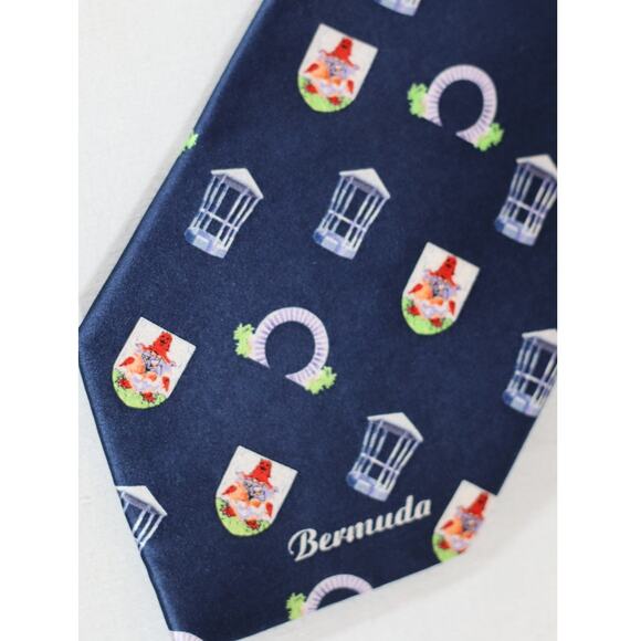 Museum Artifacts All Silk Mens Neck Tie Bermuda Style #2 Navy Multicolor - Picture 2 of 6